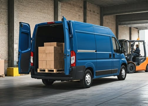 Malinois Logistics cargo vans lined up at the dock